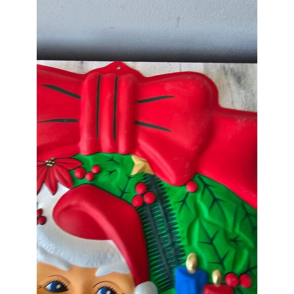 Vintage celluloid Santa hanging wreath bell molded poinsettia Xmas decor - Picture 6 of 7